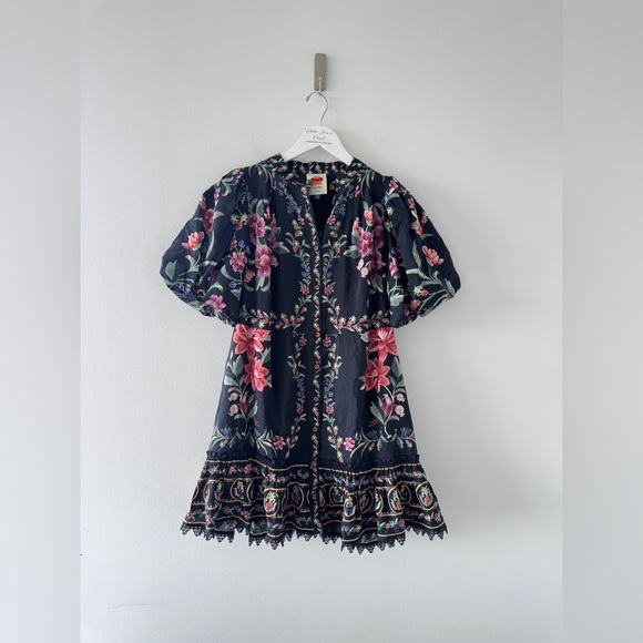 FARM RIO Belle Garden Black Mini Dress S - Picture 3 of 6